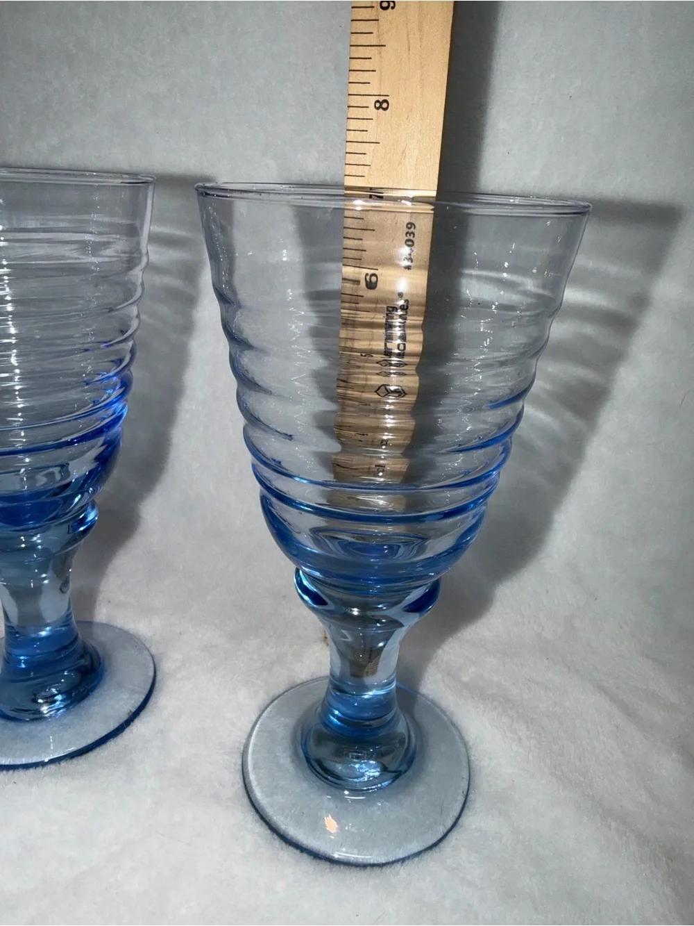 Vintage Set of 3 Libbey Sirrus Blue Ribbed Water Wine Goblets 7
